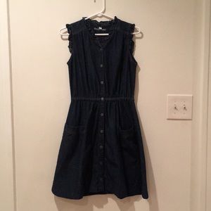 Denim sleeveless snap front shirt dress